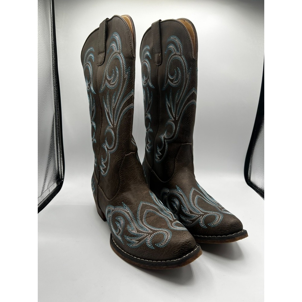 Roper Riley Boots Women's Size 10 Cowboy Western Brown‎ Faux Leather 12" Shaft